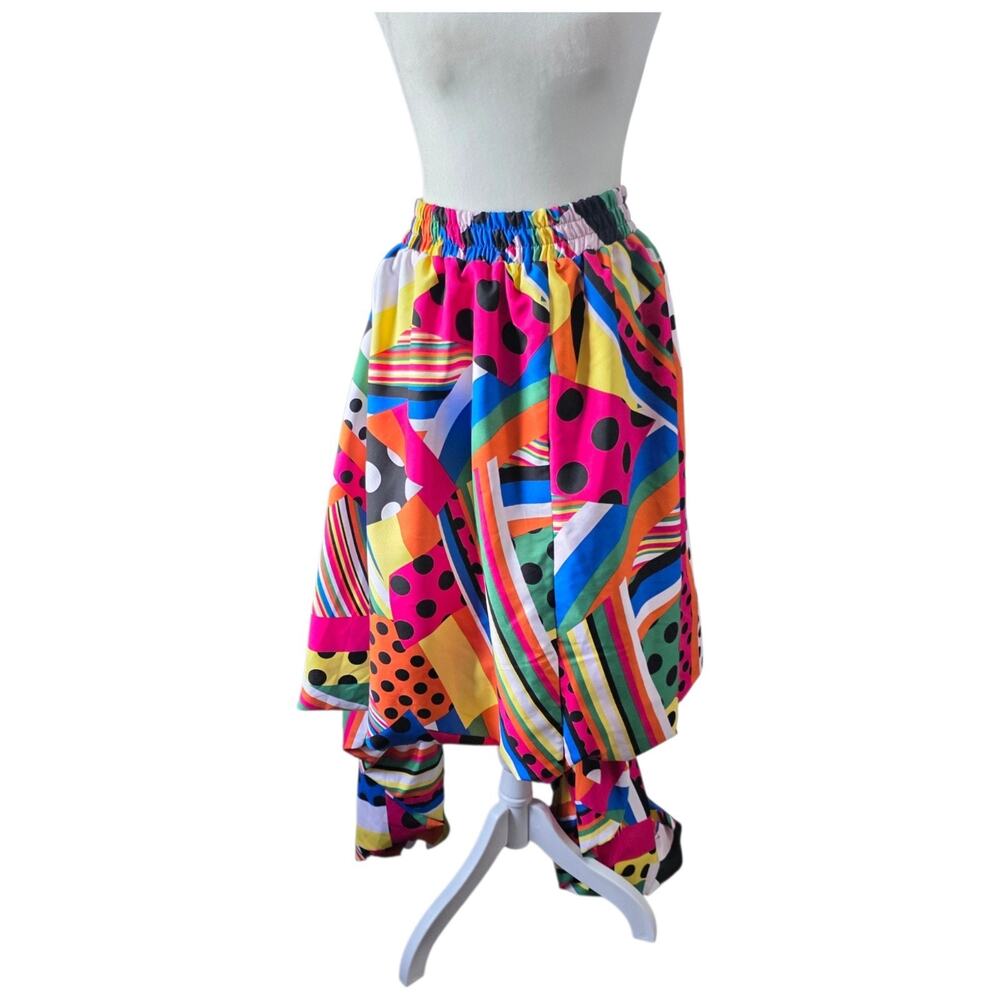 Ashley Stewart 18/20 Hi Low Maxi Skirt Colorful Geometric Polka Dot Plus Size